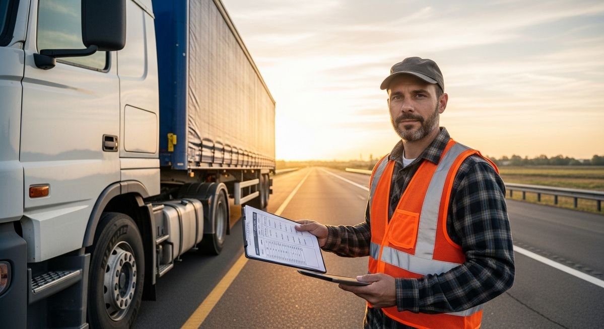 Small trucking fleet parked in yard